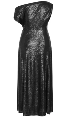 Sequin Off Shoulder Maxi Dress - black