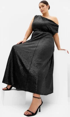 Sequin Off Shoulder Maxi Dress - black