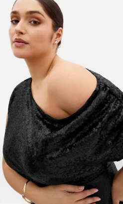 Sequin Off Shoulder Maxi Dress - black