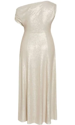 Sequin Off Shoulder Maxi Dress - gold