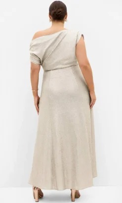 Sequin Off Shoulder Maxi Dress - gold