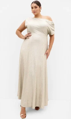 Sequin Off Shoulder Maxi Dress - gold