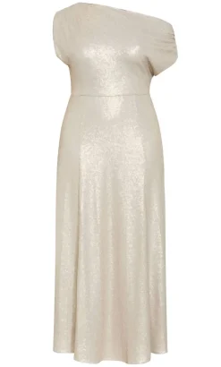 Sequin Off Shoulder Maxi Dress - gold