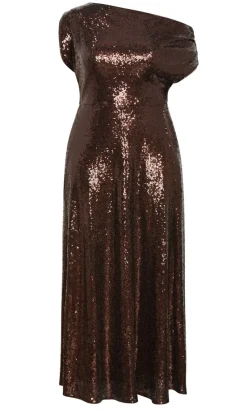 Sequin Off Shoulder Maxi Dress - chocolate