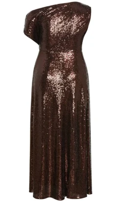 Sequin Off Shoulder Maxi Dress - chocolate