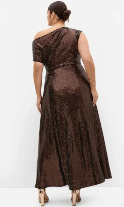 Sequin Off Shoulder Maxi Dress - chocolate