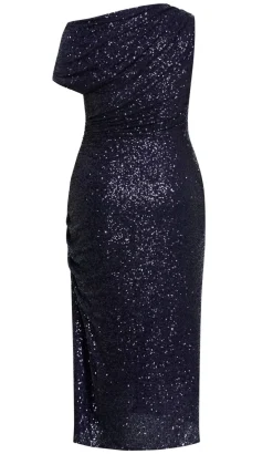 Sequin Star Off Shoulder Maxi Dress - navy