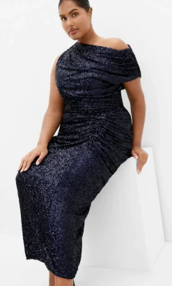 Sequin Star Off Shoulder Maxi Dress - navy