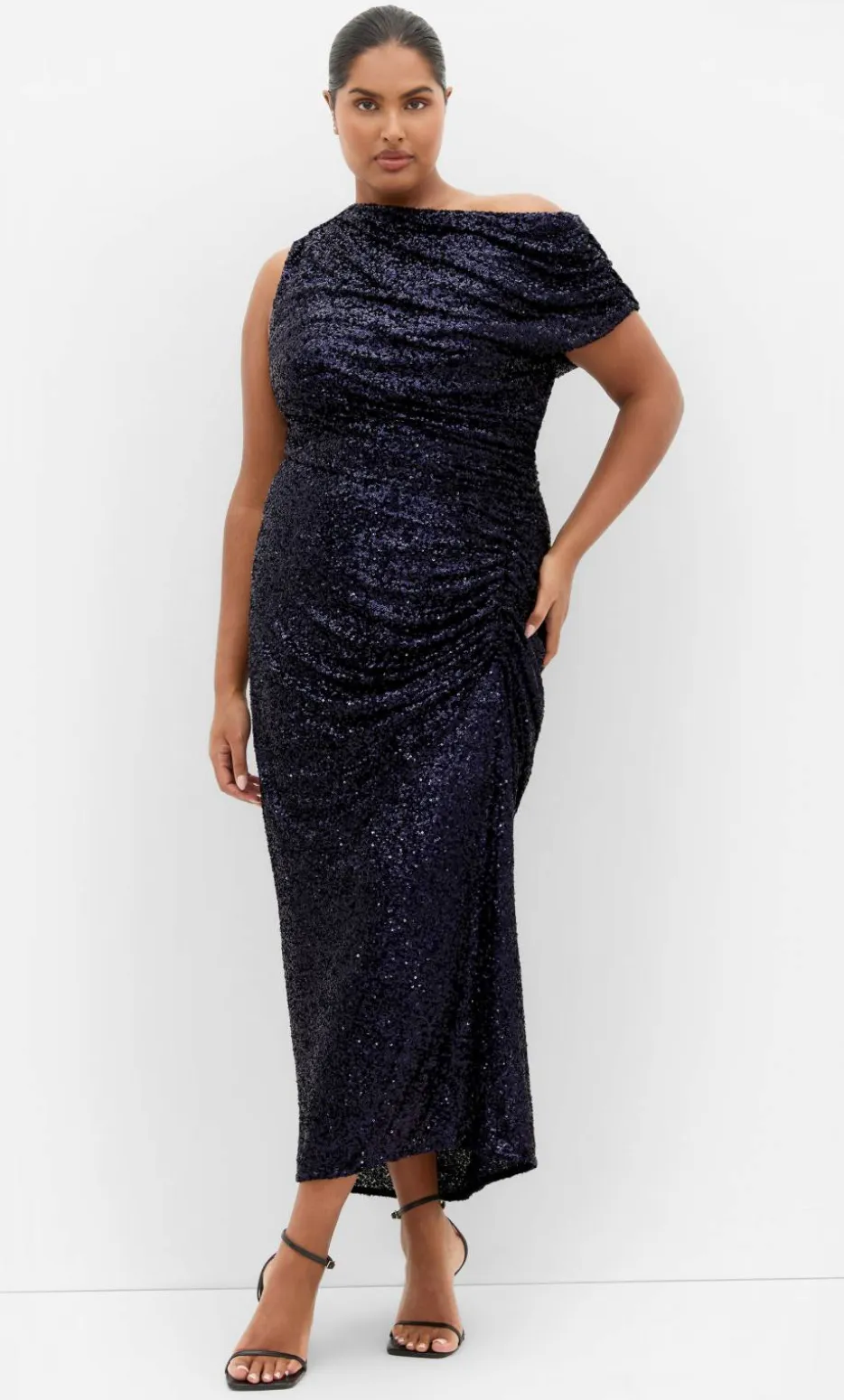 Sequin Star Off Shoulder Maxi Dress - navy