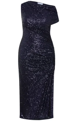 Sequin Star Off Shoulder Maxi Dress - navy