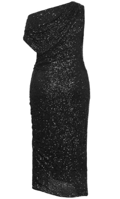 Sequin Star Off Shoulder Maxi Dress - black