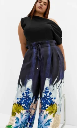 Shania Dahlia Print Wide Leg Pant - navy
