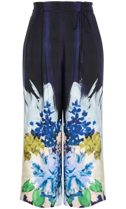 Shania Dahlia Print Wide Leg Pant - navy