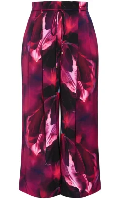 Shania Vivid Print Wide Leg Pant - deep plum