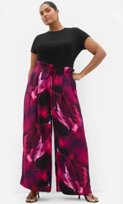 Shania Vivid Print Wide Leg Pant - deep plum