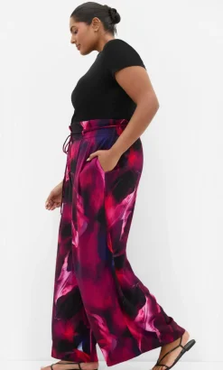 Shania Vivid Print Wide Leg Pant - deep plum