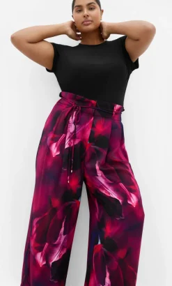 Shania Vivid Print Wide Leg Pant - deep plum