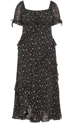 Shayla Ditsy Print Maxi Dress - black