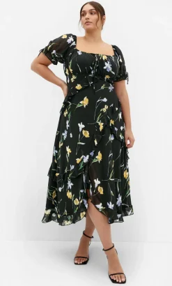 Shayla Petal Print Maxi Dress - black
