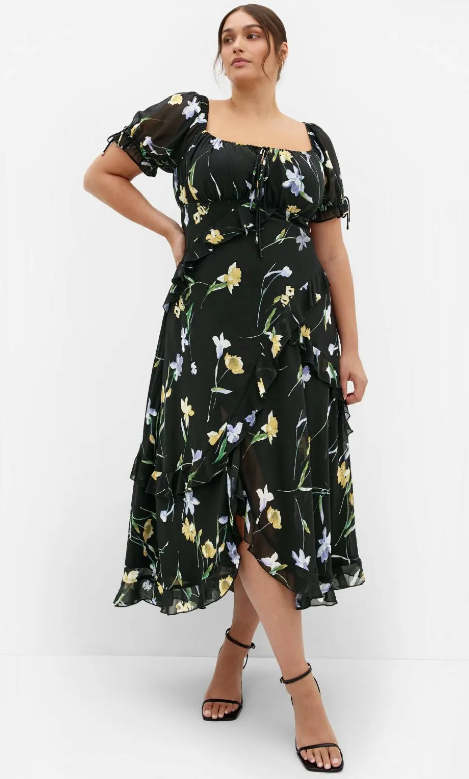 Shayla Petal Print Maxi Dress - black