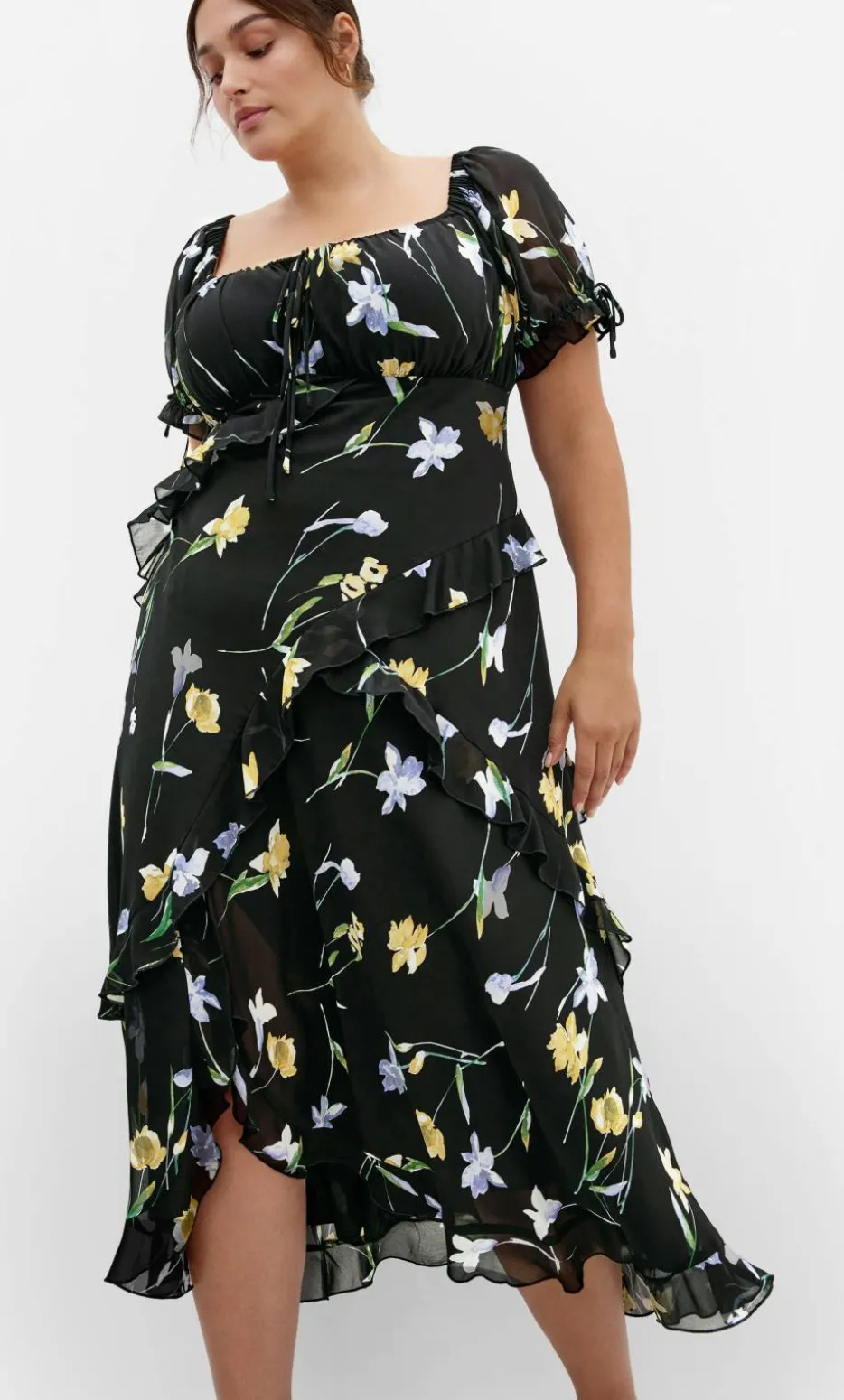 Shayla Petal Print Maxi Dress - black
