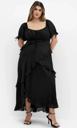 Shayla Ruffle Maxi Dress - black
