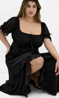 Shayla Ruffle Maxi Dress - black