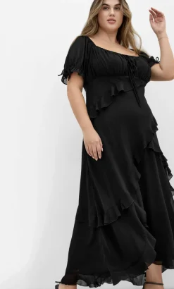 Shayla Ruffle Maxi Dress - black