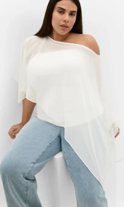 Sheer Chiffon Poncho - ivory