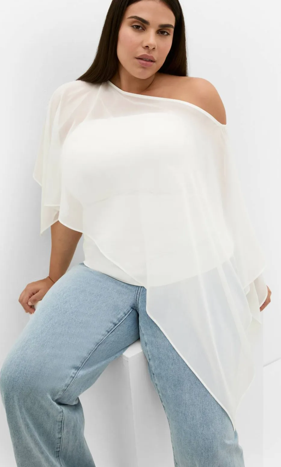 Sheer Chiffon Poncho - ivory
