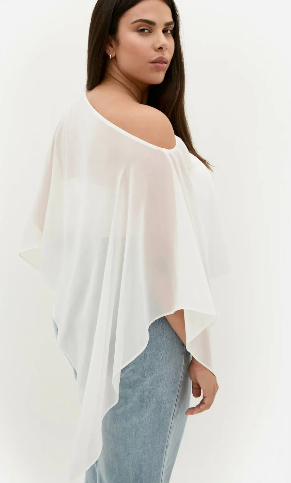 Sheer Chiffon Poncho - ivory