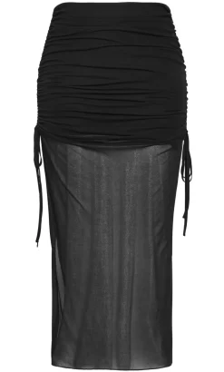 Shelly Side Tie Mesh Skirt - black