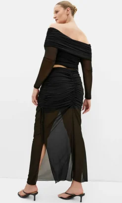 Shelly Side Tie Mesh Skirt - black