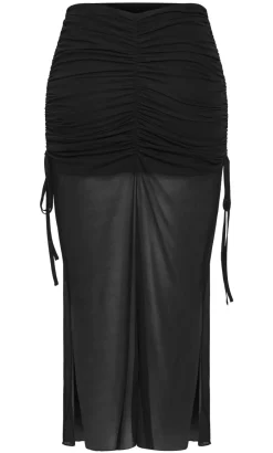 Shelly Side Tie Mesh Skirt - black