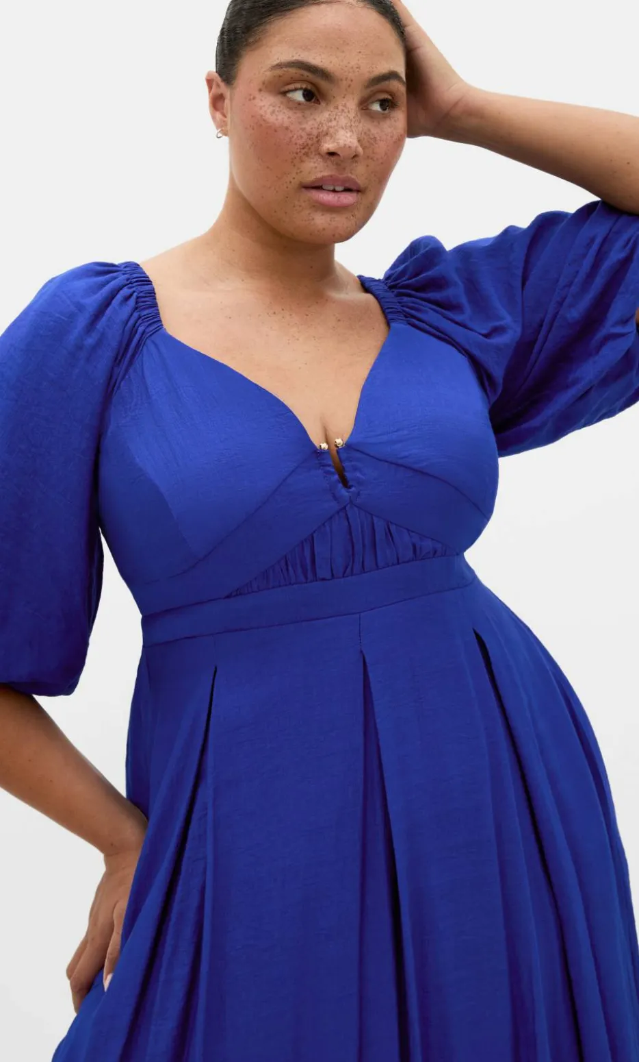 Sheree Puff Sleeve Midi Dress - ocean blue