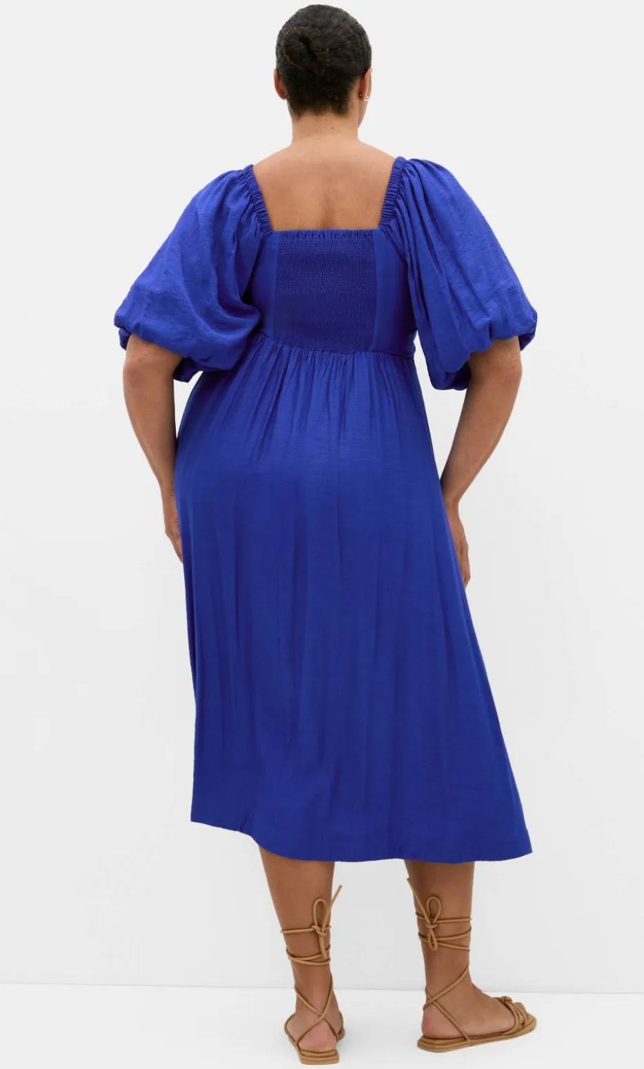 Sheree Puff Sleeve Midi Dress - ocean blue