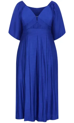 Sheree Puff Sleeve Midi Dress - ocean blue