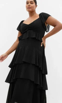 Sienna Ruffle Tier Maxi Dress - black