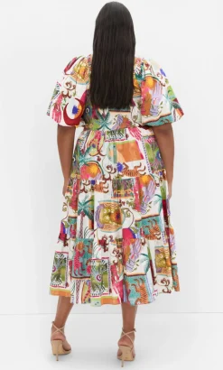 Simona Print Puff Sleeve Dress - neutral