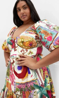 Simona Print Puff Sleeve Dress - neutral