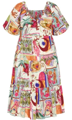 Simona Print Puff Sleeve Dress - neutral