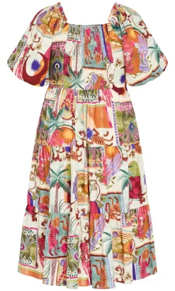 Simona Print Puff Sleeve Dress - neutral