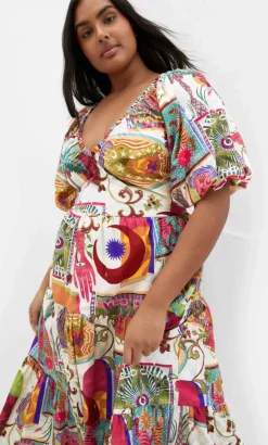 Simona Print Puff Sleeve Dress - neutral