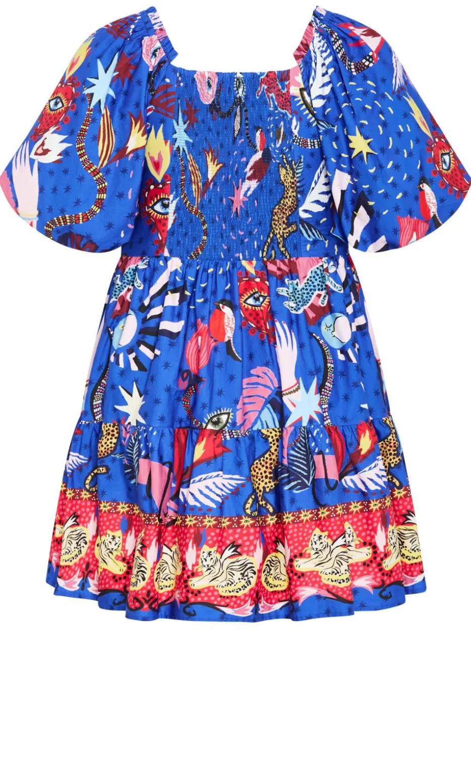 Simona Print Puff Sleeve Mini Dress - blue