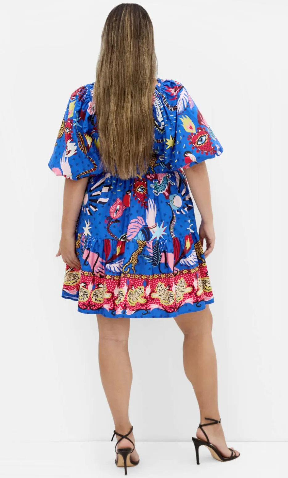 Simona Print Puff Sleeve Mini Dress - blue