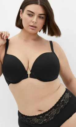 Smooth & Chic Front Close Cotton Push Up Bra - black