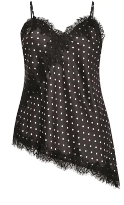 Spot Lace Trim Cami - dark chocolate