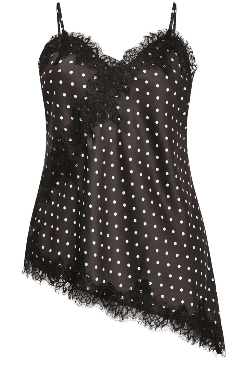 Spot Lace Trim Cami - dark chocolate