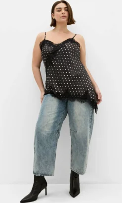Spot Lace Trim Cami - dark chocolate