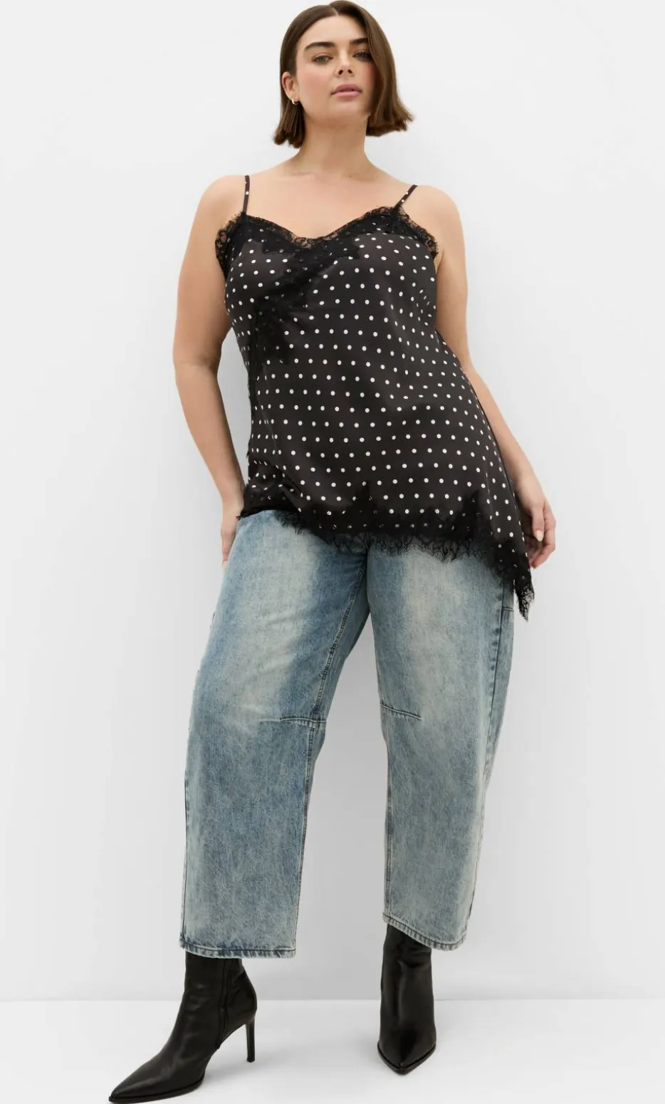 Spot Lace Trim Cami - dark chocolate